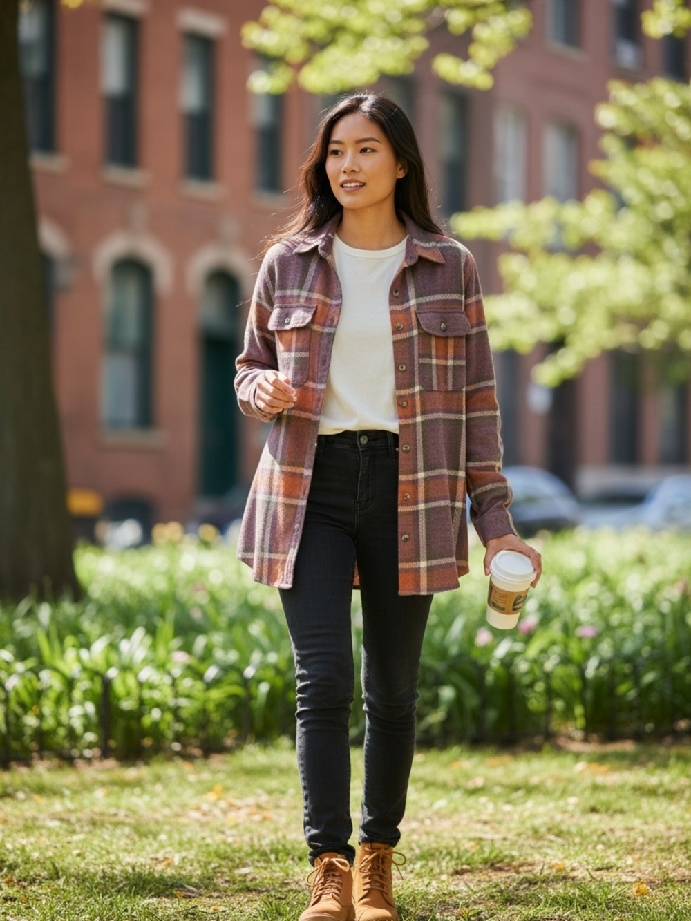 Plaid Shacket in Mauve and Rust
